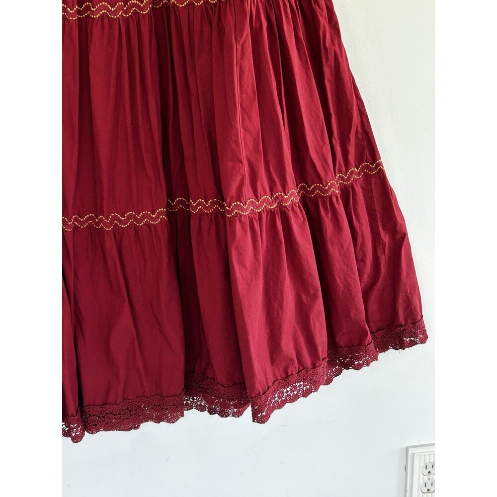 Anthropologie Tiered Lace Maxi Skirt Size XL Wine Burgundy Rodeo Boho Cowgirl - Picture 5 of 10